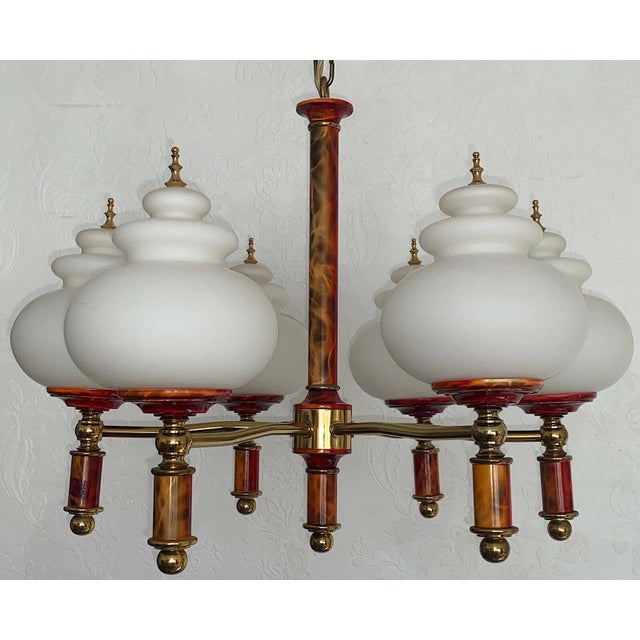 Brass Glass Ball Six Light Chandelier, 1950s For Sale - Image 10 of 10