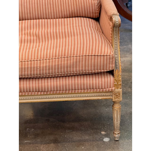 Wood 1950s Pair of Carved & Giltwood Bergeres With Striped Upholstery For Sale - Image 7 of 9
