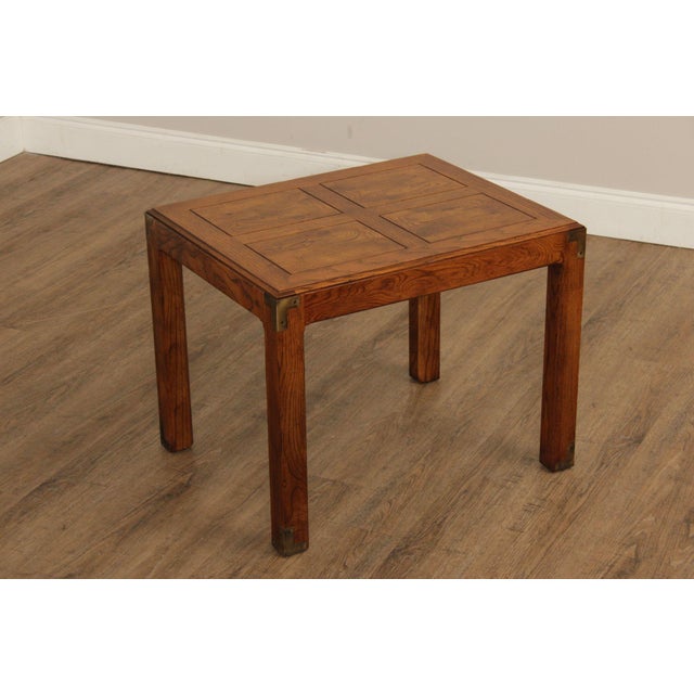 High Quality American Made Vintage Brass-Bound Oak Square Top Side Table