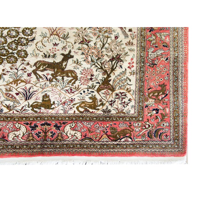 Figurative Mid-20th Century Persian Silk Qum Rug For Sale - Image 3 of 15