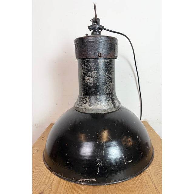 Large Industrial Black Factory Pendant Lamp with Cast Iron Top from Elektrosvit, 1950s For Sale - Image 16 of 18