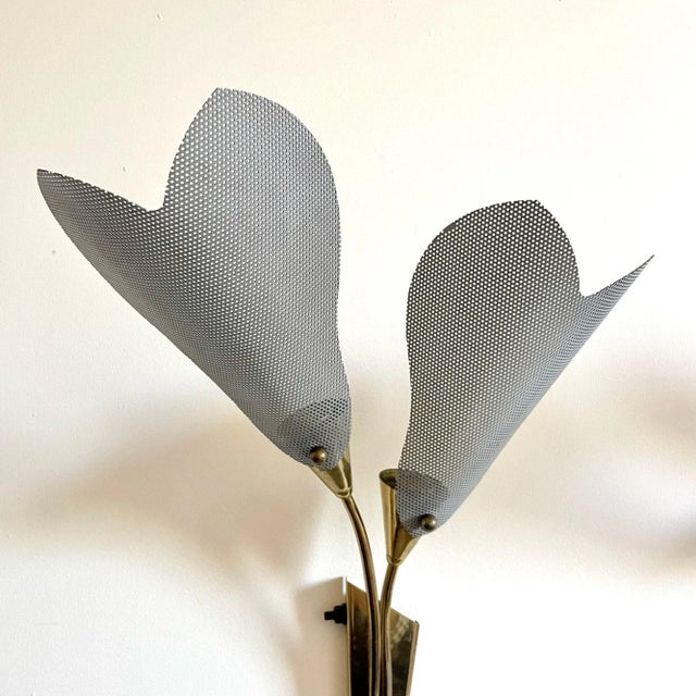Pair of Italian Mid-Century Modern Sculptural Flower Sconces, Brass, 1940s For Sale - Image 9 of 12
