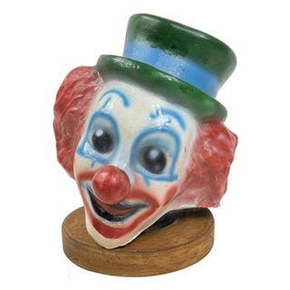 Fiberglass Clown Head Sculpture with Wooden Base, 1960s For Sale
