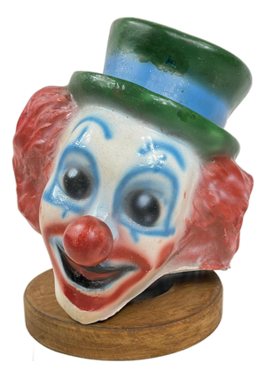 Fiberglass Clown Head Sculpture with Wooden Base, 1960s