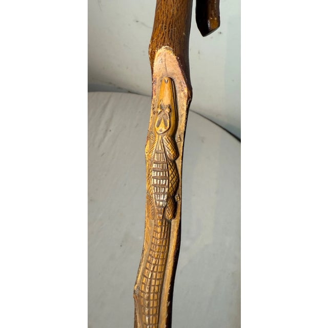 Antique 19th Century Hand Carved Wood Folk Art Alligator Walking Stick Cane For Sale - Image 4 of 14