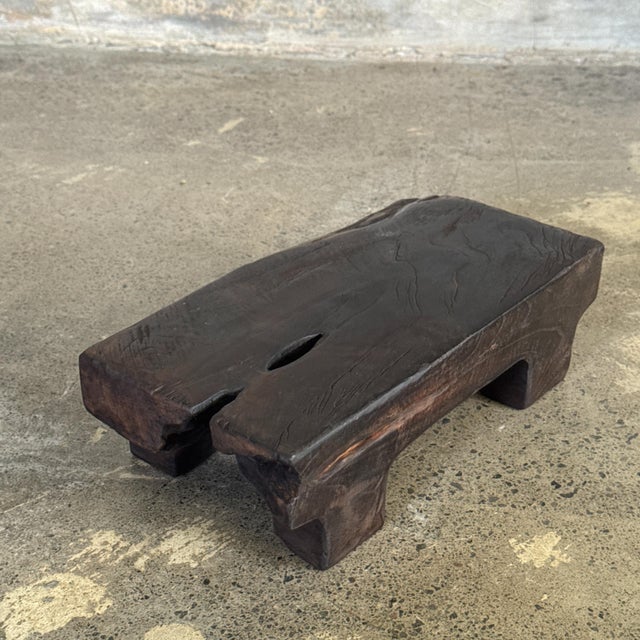 Wood Small Wabi-Sabi Occasional Stool in Black Teak For Sale - Image 7 of 11