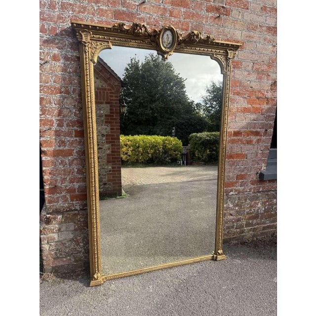 Glass Large Antique French Gilt Mirror, 1800s For Sale - Image 7 of 7
