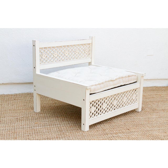 White Floral Jali Club Chair For Sale - Image 8 of 9