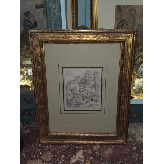 Antique Drawing of Three Figures For Sale - Image 9 of 11