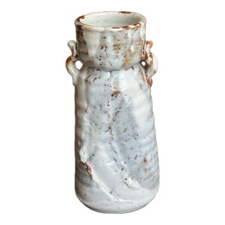 Japanese Vintage Shino Ware Studio Pottery Vase - Wabi Sabi Ikebana Vessel For Sale
