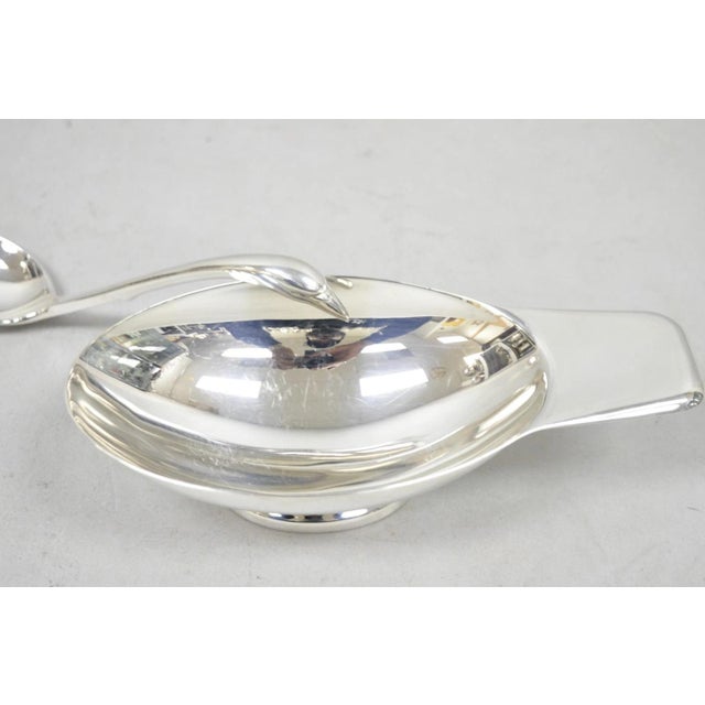 Mid 20th Century Christofle France Gallia Silver Plated Figural Gravy Sauce Boat W/ Swan Spoon For Sale - Image 10 of 11