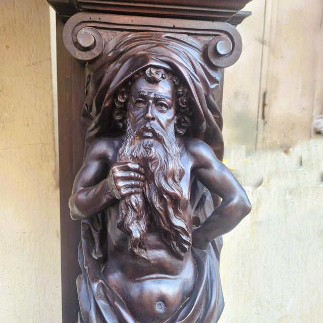Large Renaissance Style Fireplace in Walnut, 1800s For Sale - Image 10 of 18
