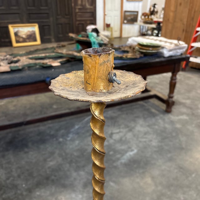 Mid 20th Century Spanish Wrought Iron Floor Candlestick W/ Gold Wash For Sale - Image 9 of 12