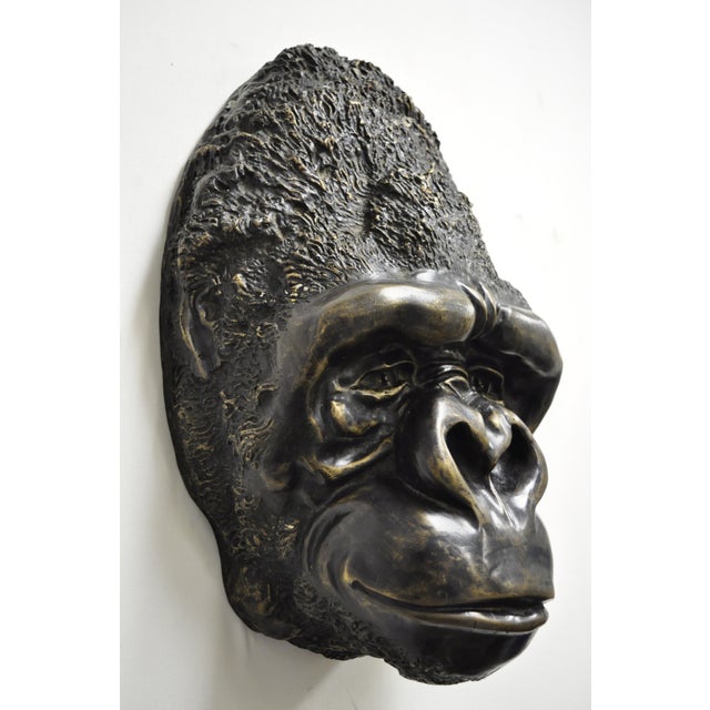 Large Cast Bronze 20" Gorilla Head Wall Sculpture Statue Wildlife