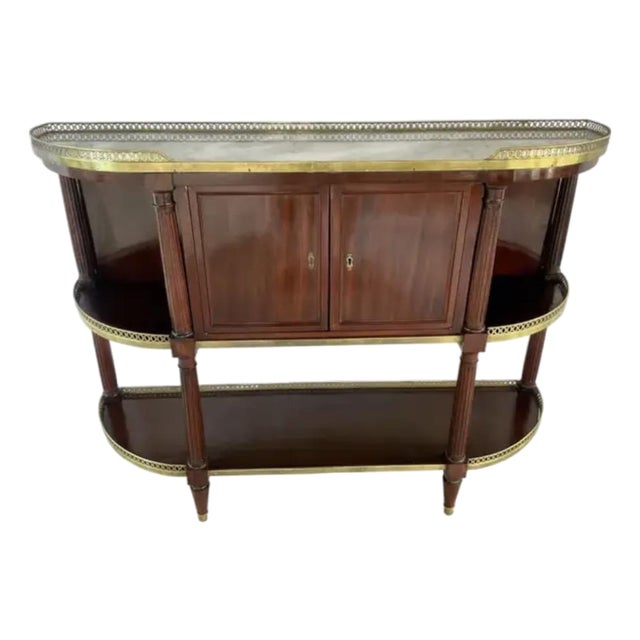 French Mahogany Buffet With Marble Top and Brass Gallery For Sale