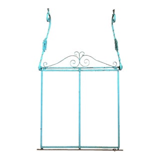 Antique Iron Mercantile Hanging Sign Frame in Turquoise For Sale