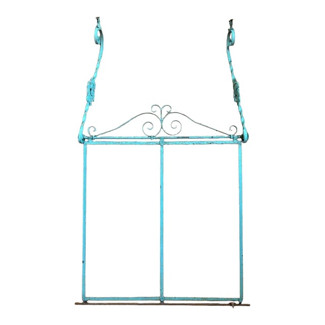 Antique Iron Mercantile Hanging Sign Frame in Turquoise For Sale