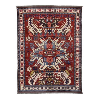 7 X 11 Modern Kazak Hand-Knotted Red Wool Rug For Sale