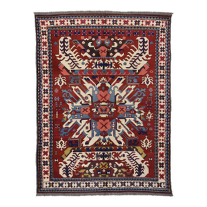 7 X 11 Modern Kazak Hand-Knotted Red Wool Rug