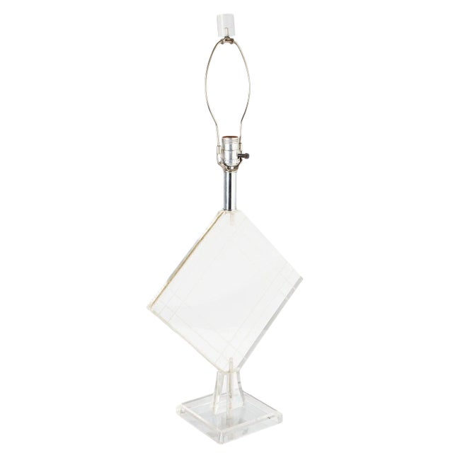 1970s Etched Geometric Lucite Table Lamp For Sale