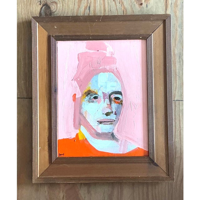 Late 20th Century Vintage Original Abstract Figurative Oil Portrait on Canvas For Sale - Image 5 of 12