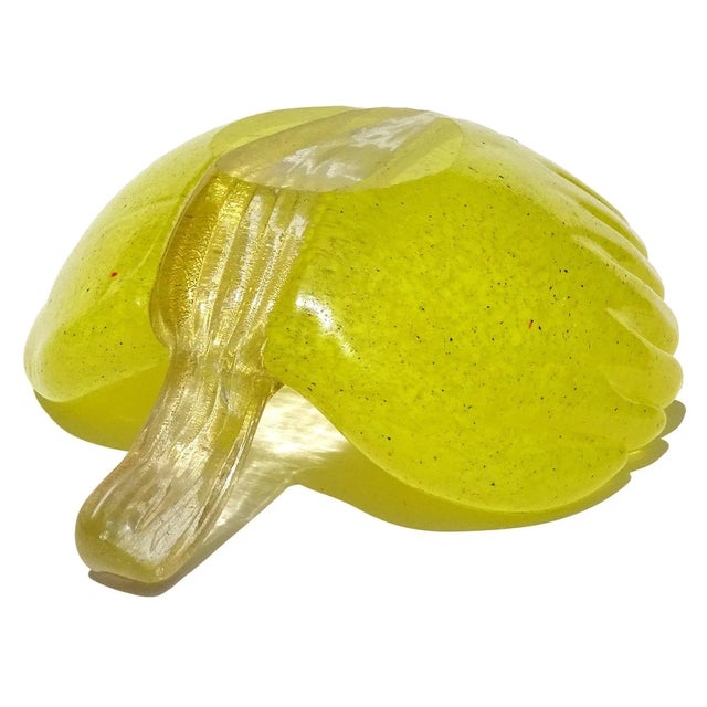 Murano Italian Art Glass Bright Yellow Gold Flecks Leaf Shape Decorative Jewelry Trinket Dish For Sale In Orlando - Image 6 of 7