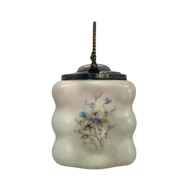 Late 19th Century C.F. Monroe Glass Wavecrest Floral Decorated Opal Ware Biscuit Cracker Barrel With Silver Plated Handle...