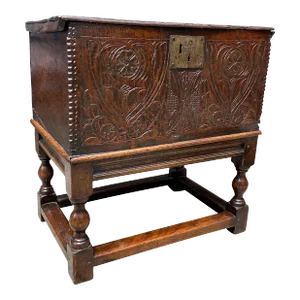 Jacobean Carved Oak Box on Stand
