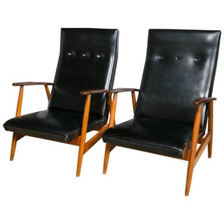 Scandinavian Teak & Black Loungers - A Pair