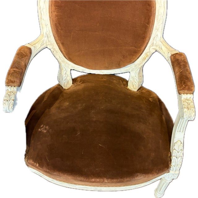 Brown 19th Century French Louis XVI Carved and Painted Armchairs -a Pair For Sale - Image 8 of 14