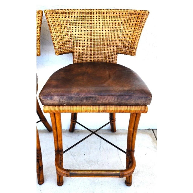 FOR FULL LISTING DETAILS CLICK "more" BELOW Pair of Vintage Kreiss (attributed) Bamboo Barstools with Double Caned Backs,...