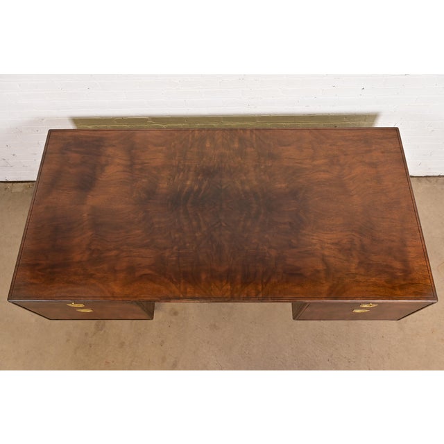 Brown Romweber Mid-Century Modern Hollywood Regency Burl Wood and Brass Executive Desk, Circa 1970s For Sale - Image 8 of 12