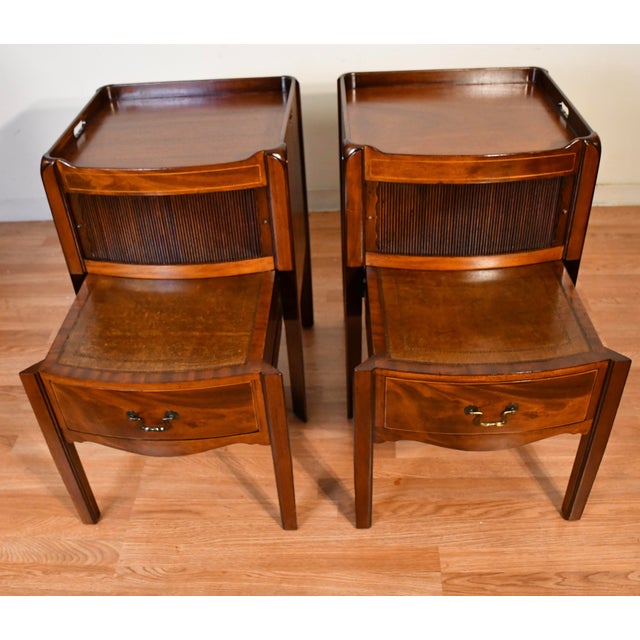 1920 Antique Beacon Hill Collection Regency Mahogany Nightstands Bedside Tables For Sale - Image 10 of 18