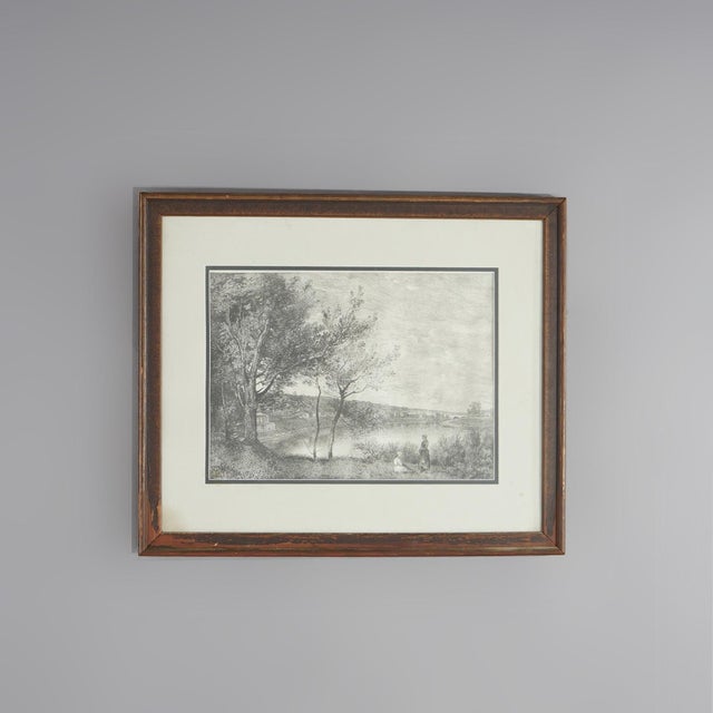 Early 20th Century Framed Print, Copy after Corot French Impressionist La Sepia Landscape Painting, 20th Century For Sale - Image 5 of 12