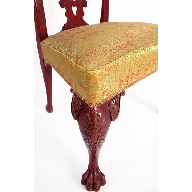 Textile Set of Chippendale Style Red Lacquered Rosewood Chairs, 1880s For Sale - Image 7 of 9