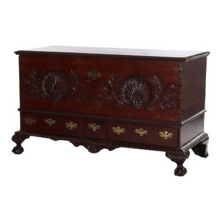 Antique Continental Chippendale Carved Mahogany 3-Drawer Mule Chest C1880 For Sale