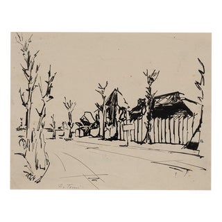 Enrico de Tomi, Village, Ink Drawing, 1947 For Sale