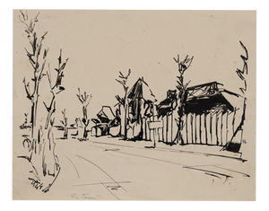 Enrico de Tomi, Village, Ink Drawing, 1947