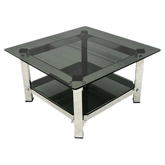 Vintage Italian Aluminum and Glass Coffee Table, 1970s For Sale