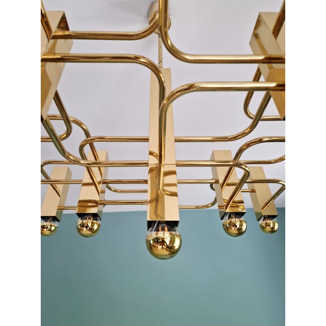 Geometric Brass Chandelier by Gaetano Sciolari for Boulanger, 1970s For Sale - Image 17 of 18