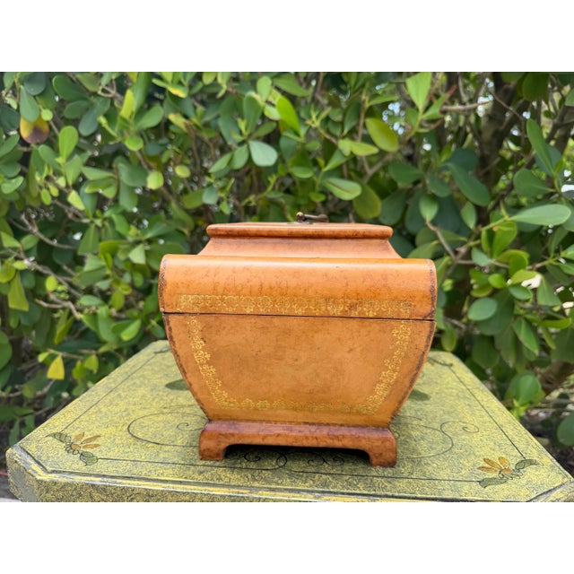 Vintage 13” Leather Decorative Box With Gilt Tooling For Sale - Image 11 of 12