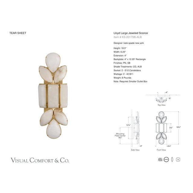 Modern kate spade new york for Visual Comfort Signature Lloyd Large Jeweled Sconce in Soft Brass with Alabaster For Sale - Image 3 of 4