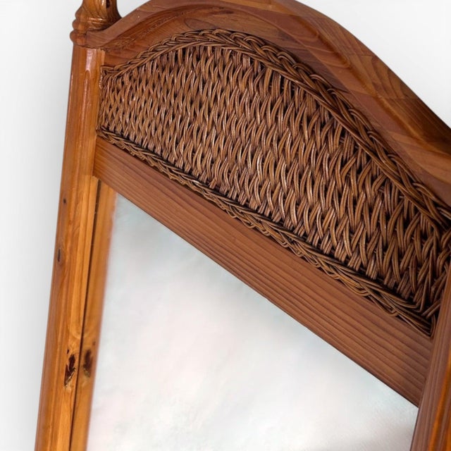 Brown Large Antique English Rustic Pine Farmhouse Wall Mirror with Arched Wicker Panel For Sale - Image 8 of 10