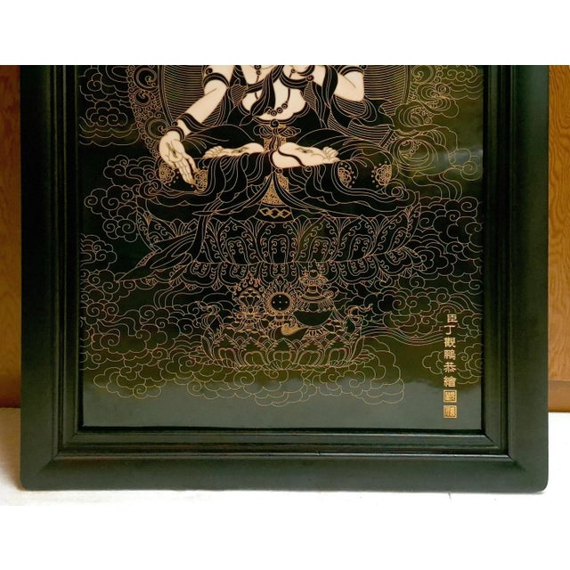 Chinese Framed Porcelain Buddhist Temple Plaque White Tara For Sale - Image 4 of 5