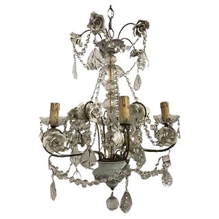 Vintage Crystal & Porcelain Chandelier For Sale