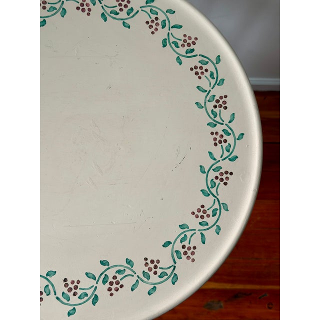 Farmhouse Vintage Imperial Furniture Painted Mahogany Side Table | Hand Painted Berry Vine Accent Table For Sale - Image 3 of 16