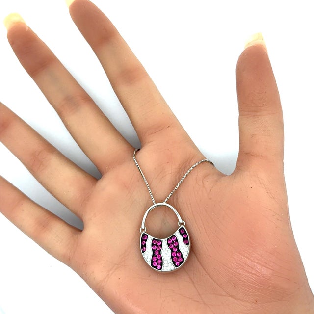 Red Mikimoto Ruby Diamond 18k White Gold Swing Bag Pendant Chain For Sale - Image 8 of 8