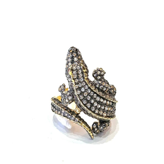 Bochic "Orient" Vintage Neoclassical Crocodile Topaz Ring 18K Gold & Silver For Sale - Image 12 of 18