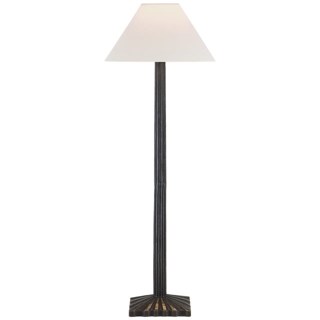 Transitional Chapman & Myers by Visual Comfort Signature Strie Buffet Lamp in Aged Iron with Linen Shade For Sale - Image 3 of 3