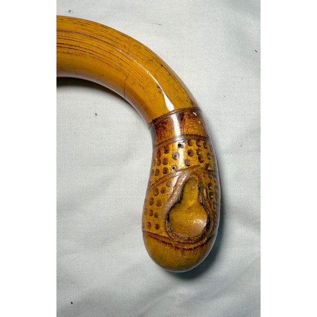 Antique Asian Hand Carved Natural Bamboo Root Wood Faceted Walking Stick Cane For Sale - Image 4 of 15